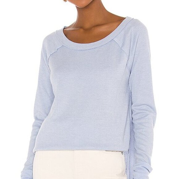 Free People We the Free Snowy Thermal Baby Blue Shirt, Small, Oversized - Picture 4 of 14